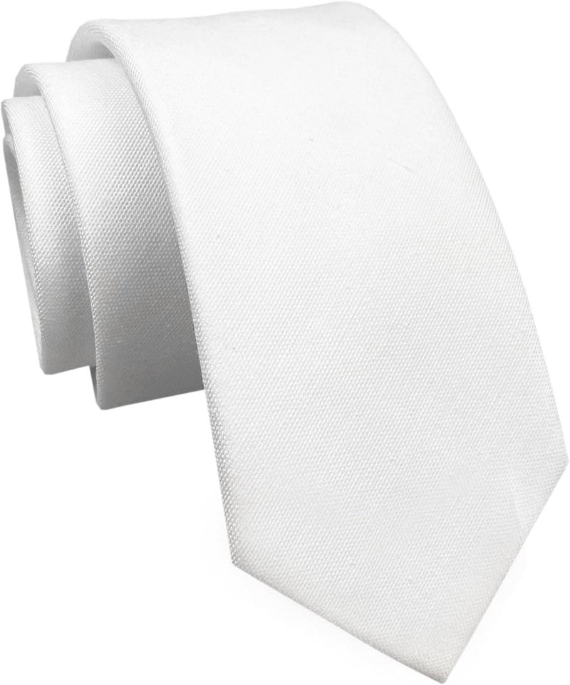 Elfeves Men's Skinny Solid Color Tie Causal Cotton Linen Narrow Slim cut Necktie - Image 1